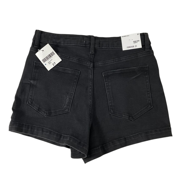 Forever 21 High Rise Black Denim Shorts Size 27 Button fly NWT distressed - Picture 1 of 10